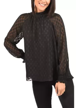 DR2 by Daniel Rainn Clip-Dot Blouse with Long Puff Sleeves