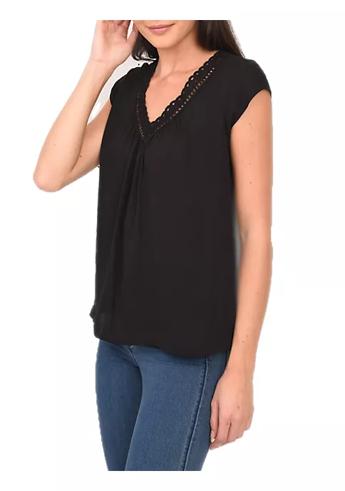 DR2 by Daniel Rainn Scallop Lace Trim V-Neck Petite Blouse 2 DR2 by Daniel Rainn Scallop Lace Trim V-Neck Petite Blouse - Image 2