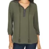DR2 by Daniel Rainn 3/4 Sleeve Top with Split Neck and Tassels