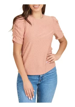 DR2 by Daniel Rainn Knit Clip Dot Top with Puff Sleeves