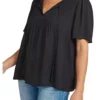 DR2 by Daniel Rainn Bell Sleeve Top with Split Neck and Tassels