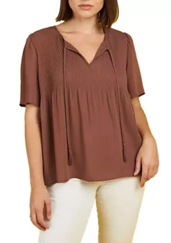 DR2 by Daniel Rainn Bell Sleeve Top with Split Neck and Tassels -DR2 by Daniel Rainn Shop Belk 1193