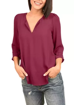 DR2 by Daniel Rainn 3/4 Sleeve V-Neck Blouse