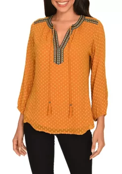DR2 by Daniel Rainn 3/4 Sleeve Tassel Woven Top -DR2 by Daniel Rainn Shop Belk 1224