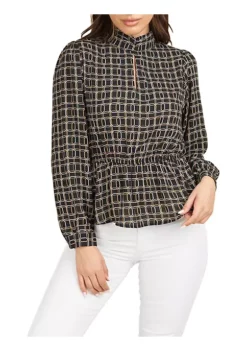 DR2 by Daniel Rainn Mock Turtleneck Shirred Top Blouse
