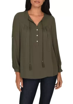 DR2 by Daniel Rainn Long Sleeve Tassel Woven Top -DR2 by Daniel Rainn Shop Belk 1246