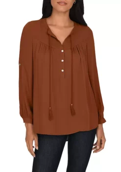 DR2 by Daniel Rainn Long Sleeve Tassel Woven Top -DR2 by Daniel Rainn Shop Belk 1249