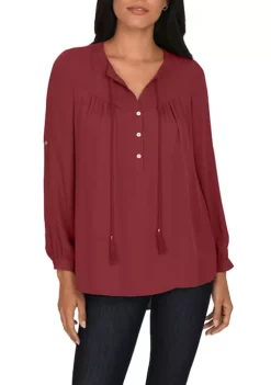 DR2 by Daniel Rainn Long Sleeve Tassel Woven Top -DR2 by Daniel Rainn Shop Belk 1251