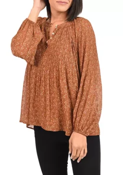 DR2 by Daniel Rainn Shirred Blouse with Gathered Long Sleeves