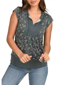 DR2 by Daniel Rainn Short Sleeve Top Blouse with Tassels