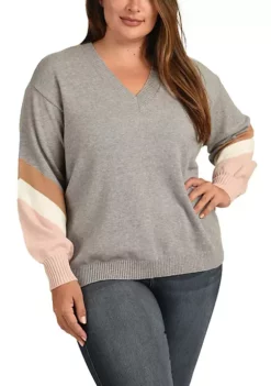 DR2 by Daniel Rainn Striped Sleeve Sweater (Plus Size)