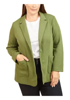 DR2 by Daniel Rainn Notch Collar Knit Blazer with Pockets (Plus Size)