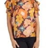DR2 by Daniel Rainn Floral Top with Ruffle Sleeves