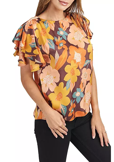 DR2 by Daniel Rainn Floral Top with Ruffle Sleeves 2 DR2 by Daniel Rainn Floral Top with Ruffle Sleeves - Image 2