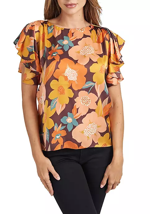 DR2 by Daniel Rainn Floral Top with Ruffle Sleeves 4 DR2 by Daniel Rainn Floral Top with Ruffle Sleeves - Image 4