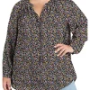 DR2 by Daniel Rainn Sheer Long Sleeve Tunic Top with Ruffle Collar (Plus Size)
