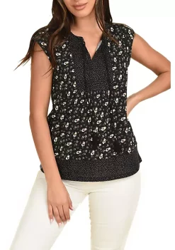 DR2 by Daniel Rainn Short Sleeve Top Blouse with Tassels