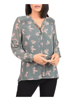 DR2 by Daniel Rainn Long Sleeve Top Blouse with Bow-Tie Neck