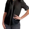 DR2 by Daniel Rainn Button Down Top Blouse with Puff Sleeves