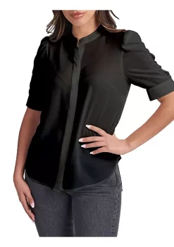DR2 by Daniel Rainn Button Down Top Blouse with Puff Sleeves -DR2 by Daniel Rainn Shop Belk 1572