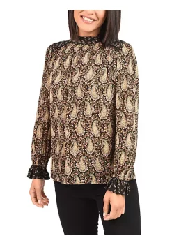DR2 by Daniel Rainn Long Sleeve Top Blouse with Mock Turtle-Neck