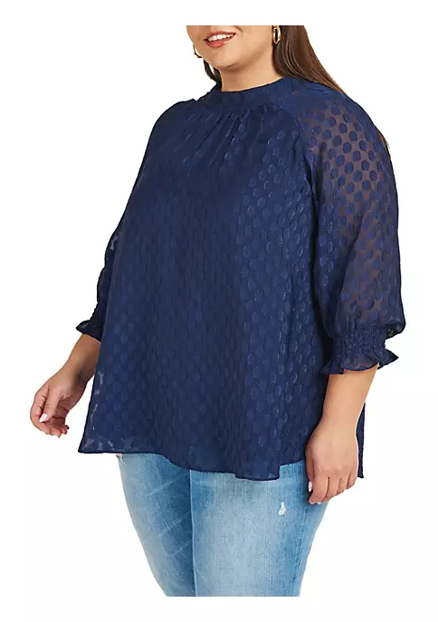 DR2 by Daniel Rainn Plus Size Clip-Dot Blouse with 3/4 Sleeves 2 DR2 by Daniel Rainn Plus Size Clip-Dot Blouse with 3/4 Sleeves - Image 2