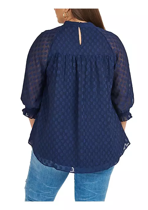 DR2 by Daniel Rainn Plus Size Clip-Dot Blouse with 3/4 Sleeves 3 DR2 by Daniel Rainn Plus Size Clip-Dot Blouse with 3/4 Sleeves - Image 3