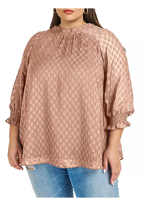 DR2 by Daniel Rainn Plus Size Clip-Dot Blouse with 3/4 Sleeves 5 DR2 by Daniel Rainn Plus Size Clip-Dot Blouse with 3/4 Sleeves - Image 5