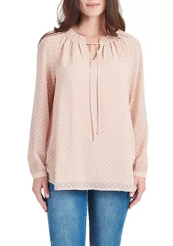 DR2 by Daniel Rainn Sheer Long Sleeve Tunic Top with Ruffle Collar