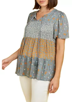 DR2 by Daniel Rainn Short Sleeve Patchwork Top