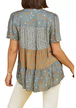 DR2 by Daniel Rainn Short Sleeve Patchwork Top -DR2 by Daniel Rainn Shop Belk 1673