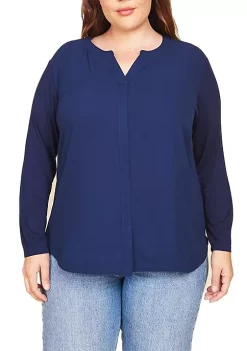 DR2 by Daniel Rainn Plus Size Long Sleeve V-Neck Blouse