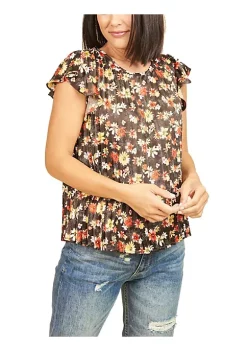 DR2 by Daniel Rainn Floral Pleated Top Blouse