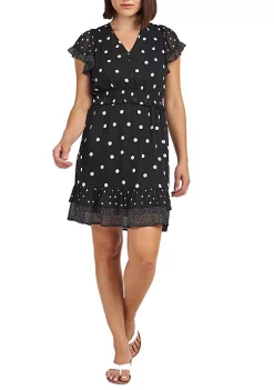 DR2 by Daniel Rainn Andi Polka Dot Dress with Ruffle Sleeves