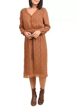 DR2 by Daniel Rainn Nyla Long Sleeve Button-Down Flared Dress