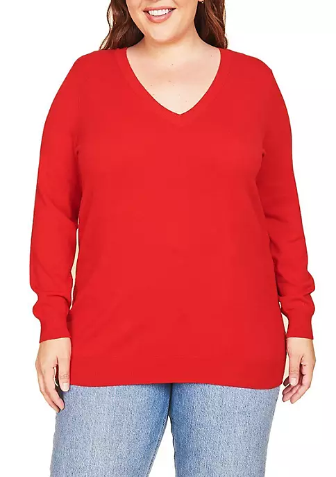 DR2 by Daniel Rainn Plus Size Long Sleeve V-Neck Sweater 1 DR2 by Daniel Rainn Plus Size Long Sleeve V-Neck Sweater
