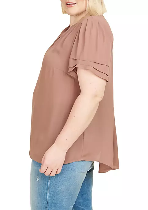 DR2 by Daniel Rainn Solid Ruched Short Sleeve Top (Plus Size) 2 DR2 by Daniel Rainn Solid Ruched Short Sleeve Top (Plus Size) - Image 2