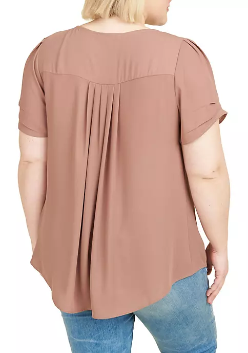 DR2 by Daniel Rainn Solid Ruched Short Sleeve Top (Plus Size) 3 DR2 by Daniel Rainn Solid Ruched Short Sleeve Top (Plus Size) - Image 3