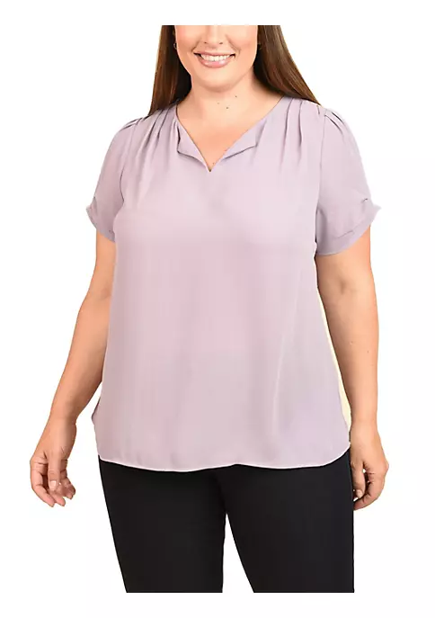 DR2 by Daniel Rainn Solid Ruched Short Sleeve Top (Plus Size) 4 DR2 by Daniel Rainn Solid Ruched Short Sleeve Top (Plus Size) - Image 4