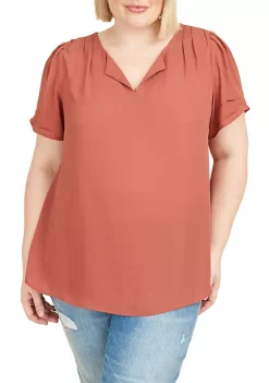 DR2 by Daniel Rainn Solid Ruched Short Sleeve Top (Plus Size) 12 DR2 by Daniel Rainn Solid Ruched Short Sleeve Top (Plus Size) -DR2 by Daniel Rainn Shop Belk 1747