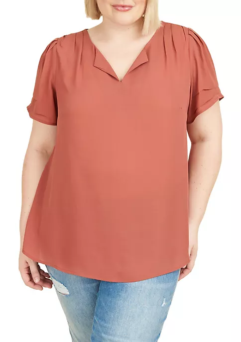 DR2 by Daniel Rainn Solid Ruched Short Sleeve Top (Plus Size) 6 DR2 by Daniel Rainn Solid Ruched Short Sleeve Top (Plus Size) - Image 6