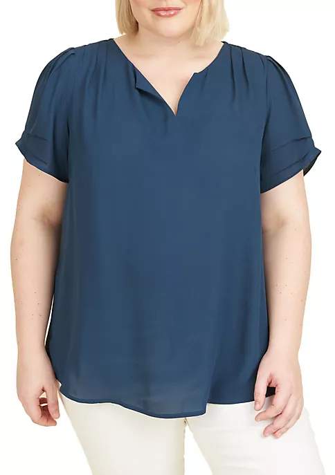 DR2 by Daniel Rainn Solid Ruched Short Sleeve Top (Plus Size) 7 DR2 by Daniel Rainn Solid Ruched Short Sleeve Top (Plus Size) - Image 7