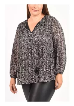 DR2 by Daniel Rainn Long Sleeve Peasant Top Blouse with Tassels (Plus Size)